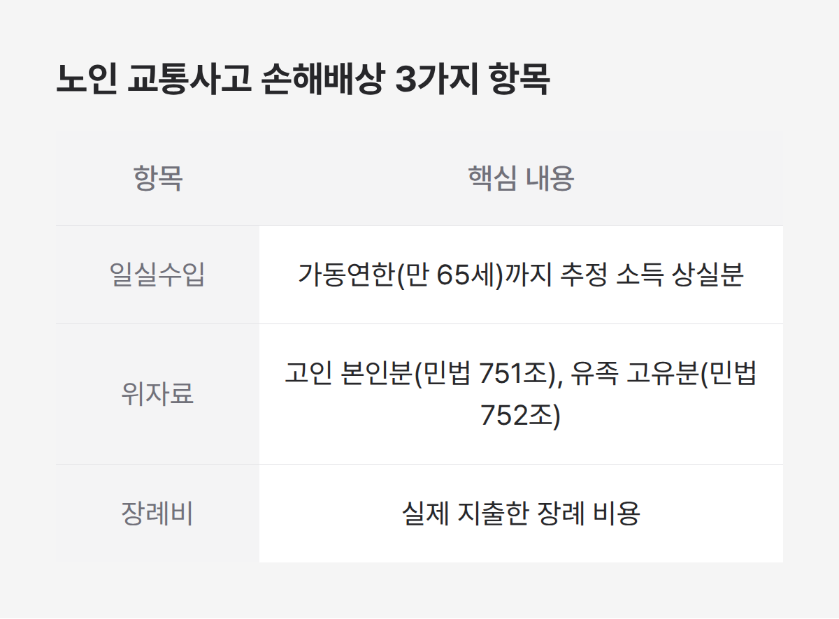 노인 교통사고 손해배상 3가지 항목