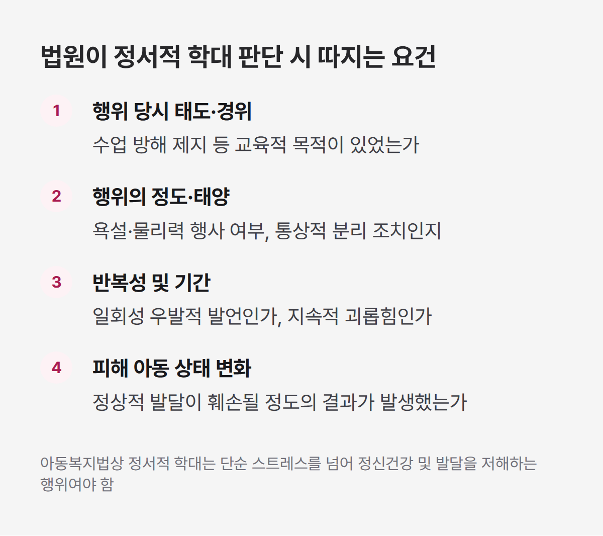 법원이 정서적 학대 판단 시 따지는 요건 리스트