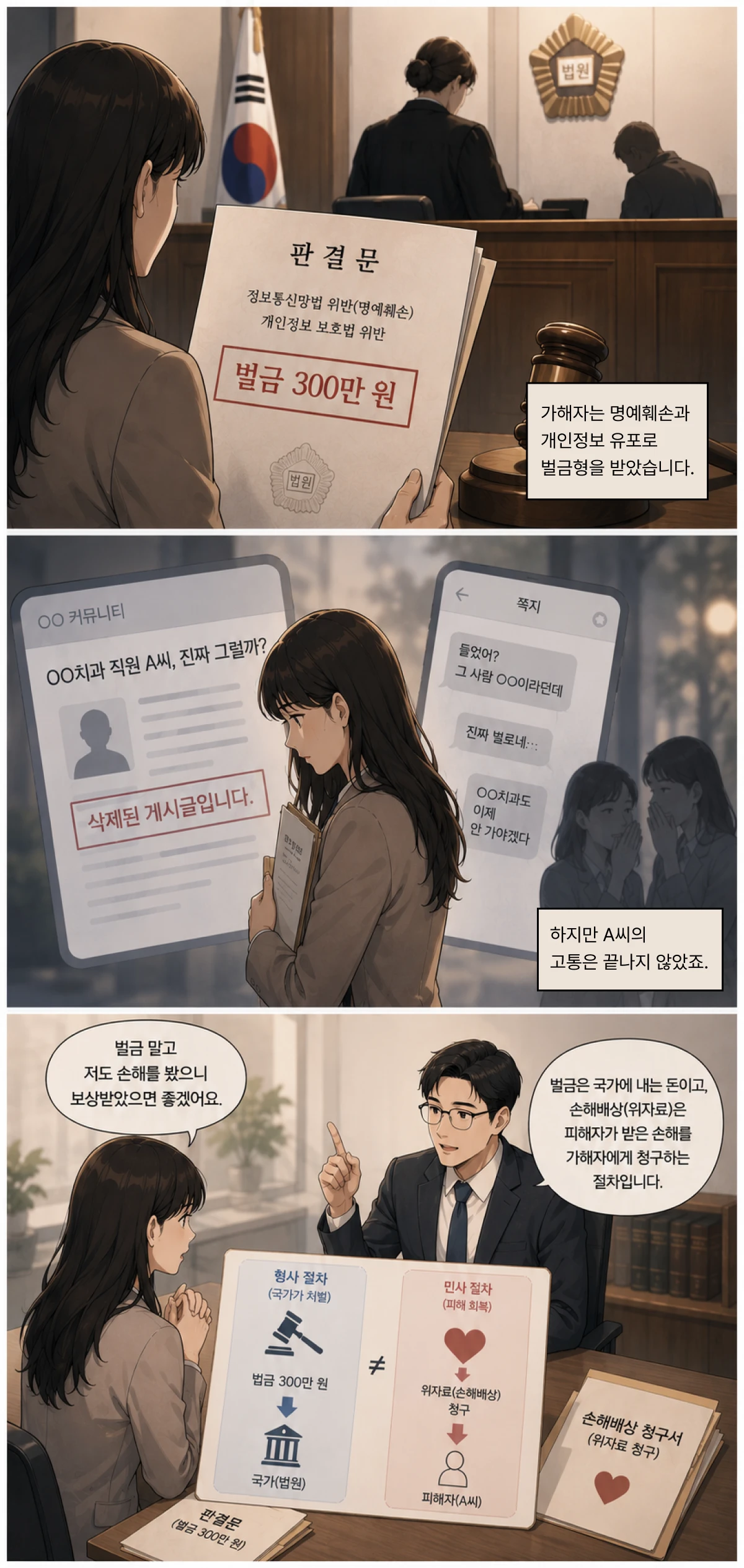 명예훼손으로 처벌을 받게 했지만 끝내지 않은 이유 웹툰 컷