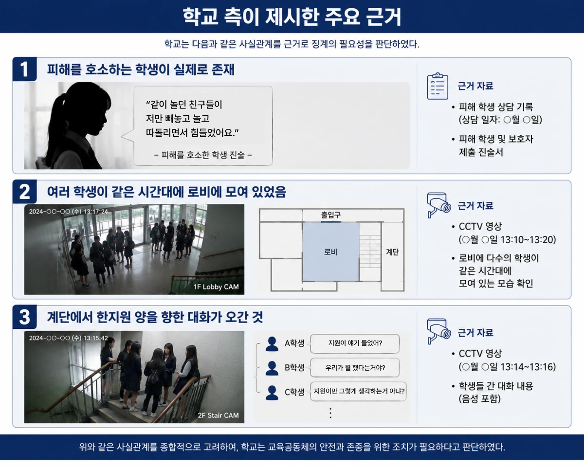 학교 측이 제시한 학교폭력의 주요 근거