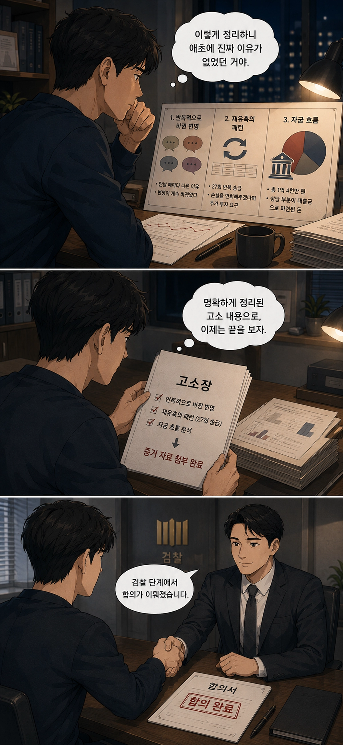반복된 변명과 자금 흐름 분석 상황 묘사 이미지 컷