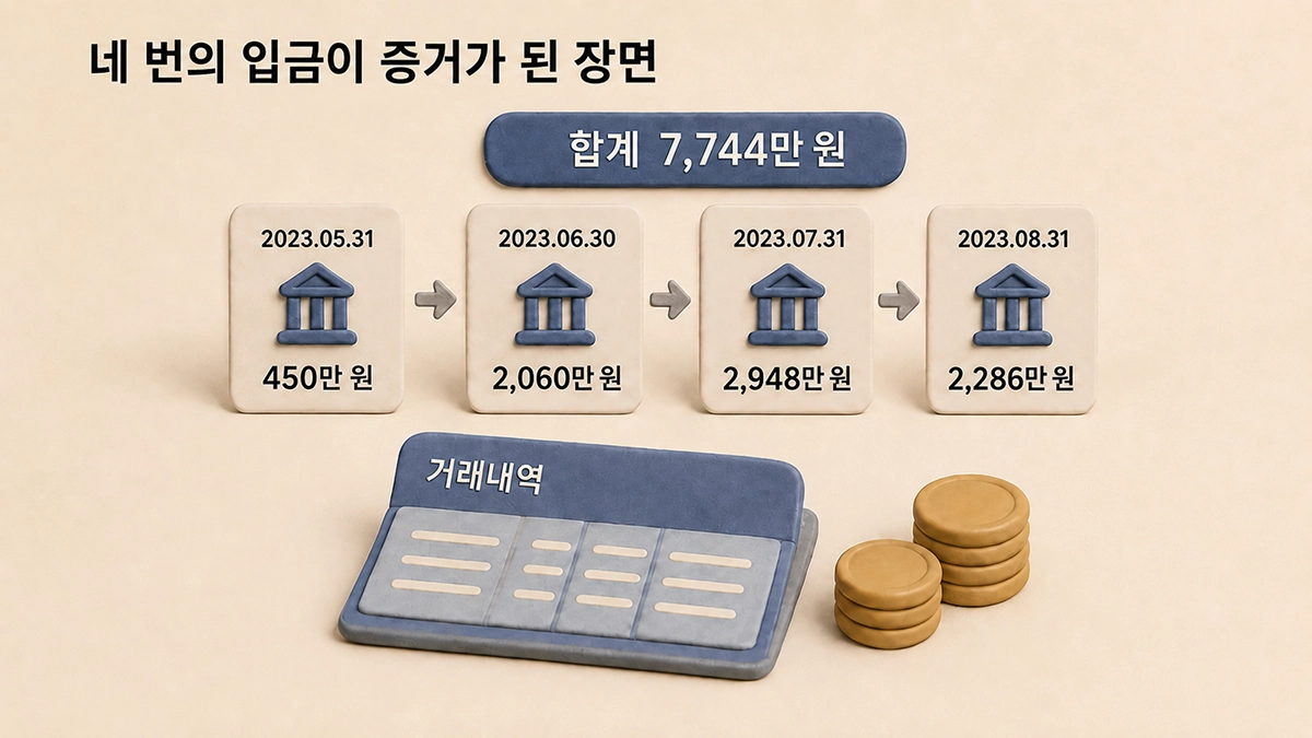 2023년 5월부터 8월까지, 네 번의 입금