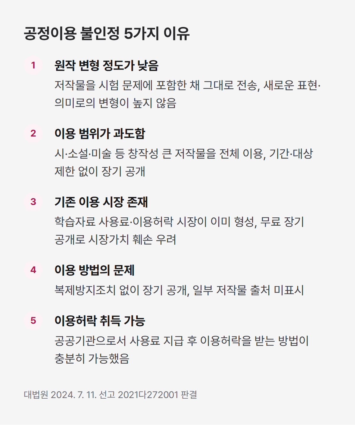 공정이용 불인정 사유 5가지