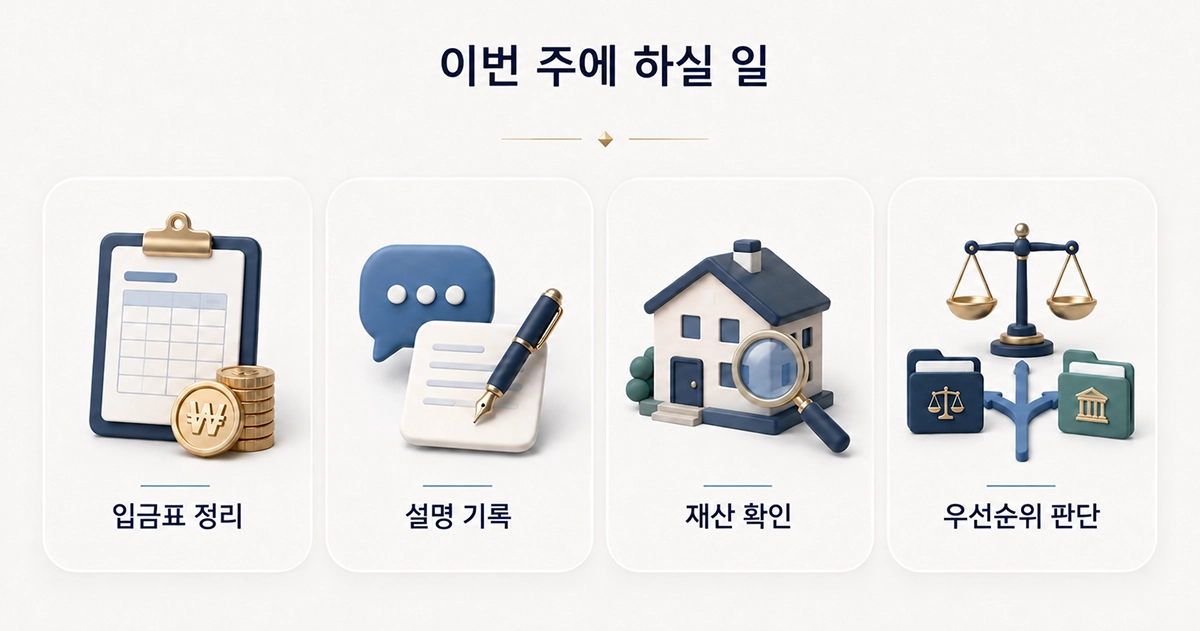 자료를 고소와 피해금 회수에 쓸 수 있는 형태로 정리하는 단계