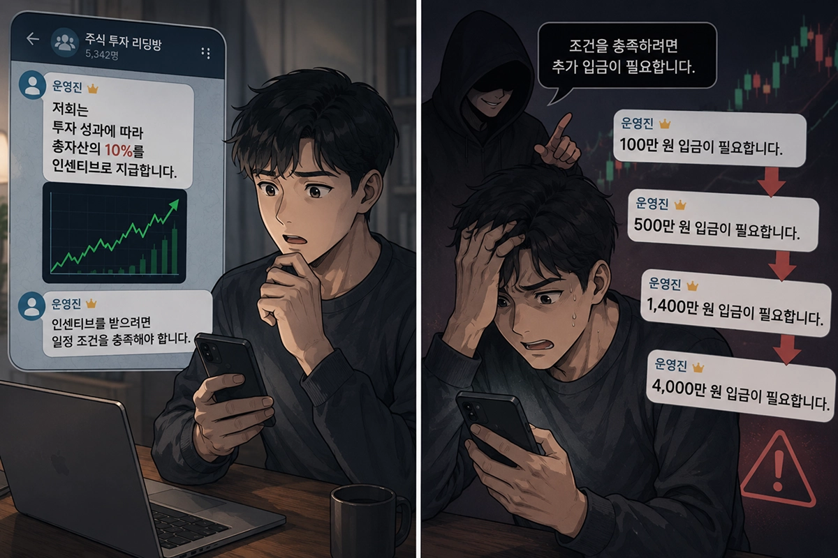 텔레그램 투자사기, 100만 원에서 4,000만 원까지 입금한 상황 묘사