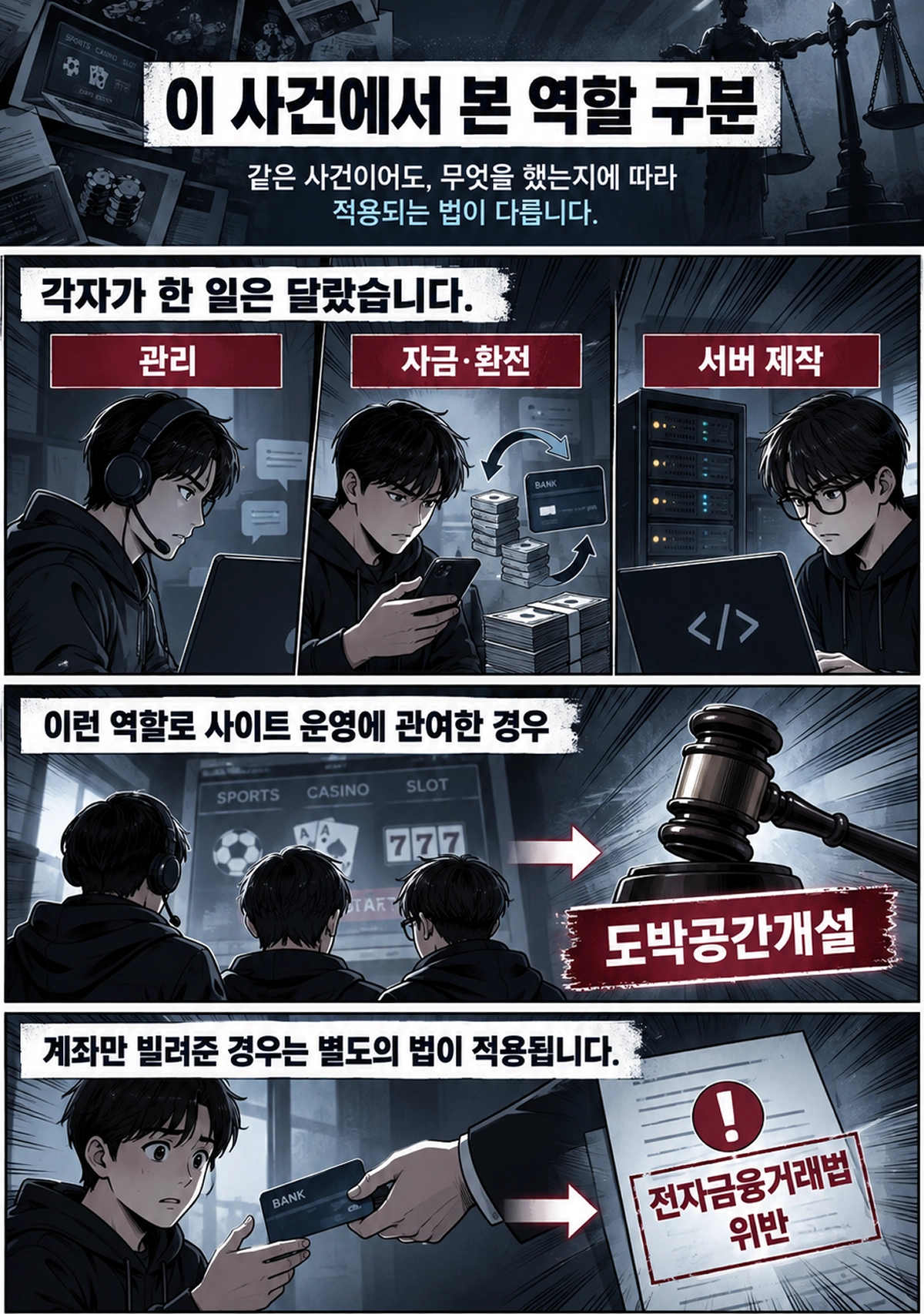 미성년자 도박개장죄 사건의 역할별 적용 죄명 차이