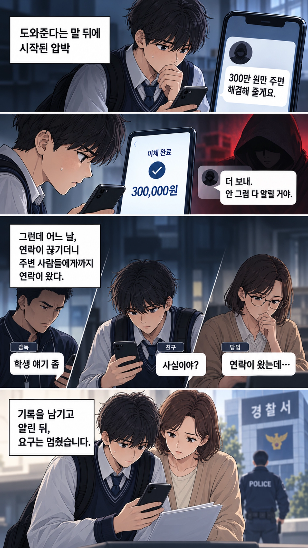 미성년자 토토 신고 협박 사건의 돈 요구, 송금, 주변인 압박, 신고 과정을 보여주는 사례 웹툰미성년자 토토 신고 협박 사건의 돈 요구, 송금, 주변인 압박, 신고 과정을 보여주는 사례 웹툰